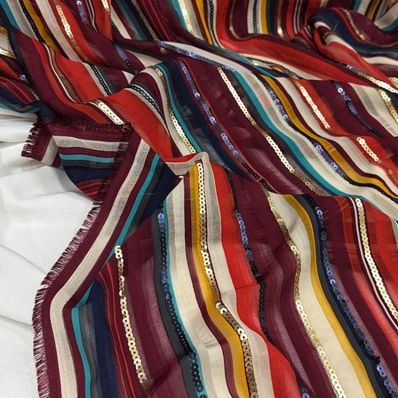Ethnic Fashion Design - Tela de lentejuelas bordadas a rayas