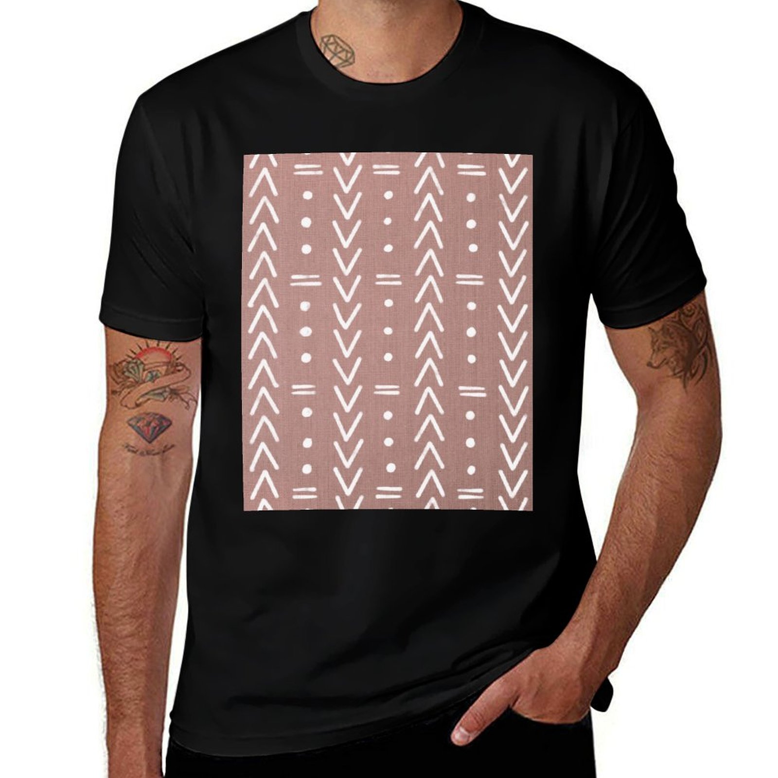 Mudcloth Print Top - Camiseta Mudcloth con formas geométricas blancas