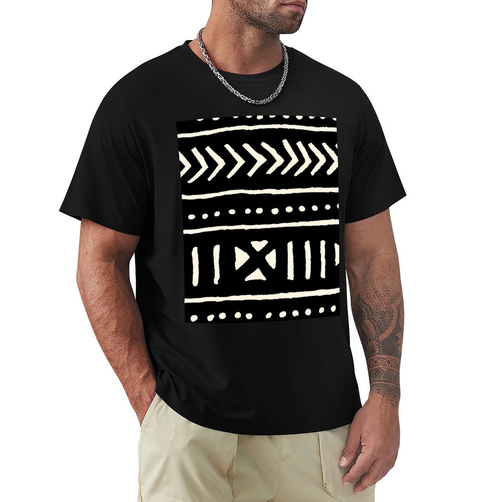 Mudcloth Print Top - Camiseta de tela africana en blanco