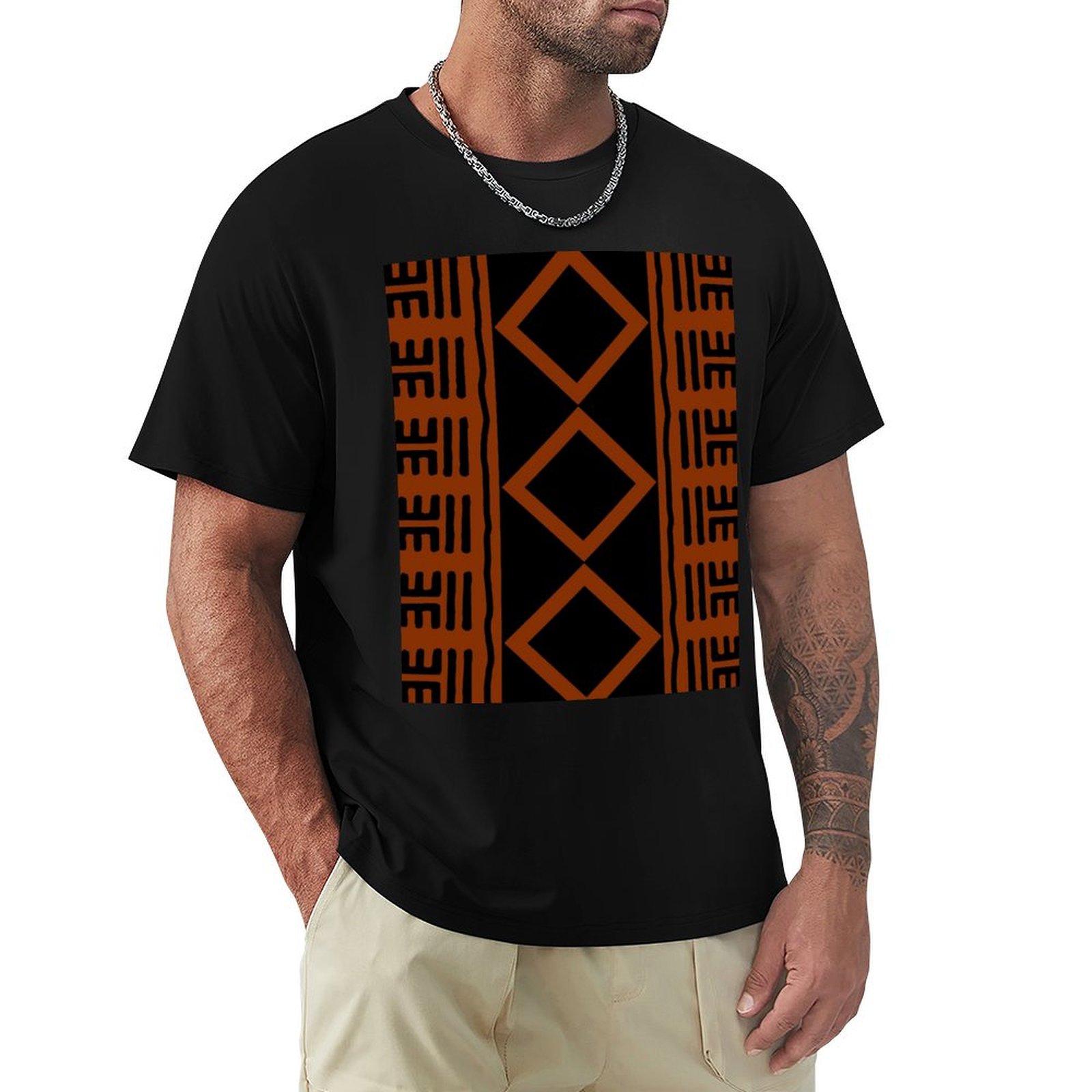 Mudcloth Print Top - Camiseta de tela africana color óxido,