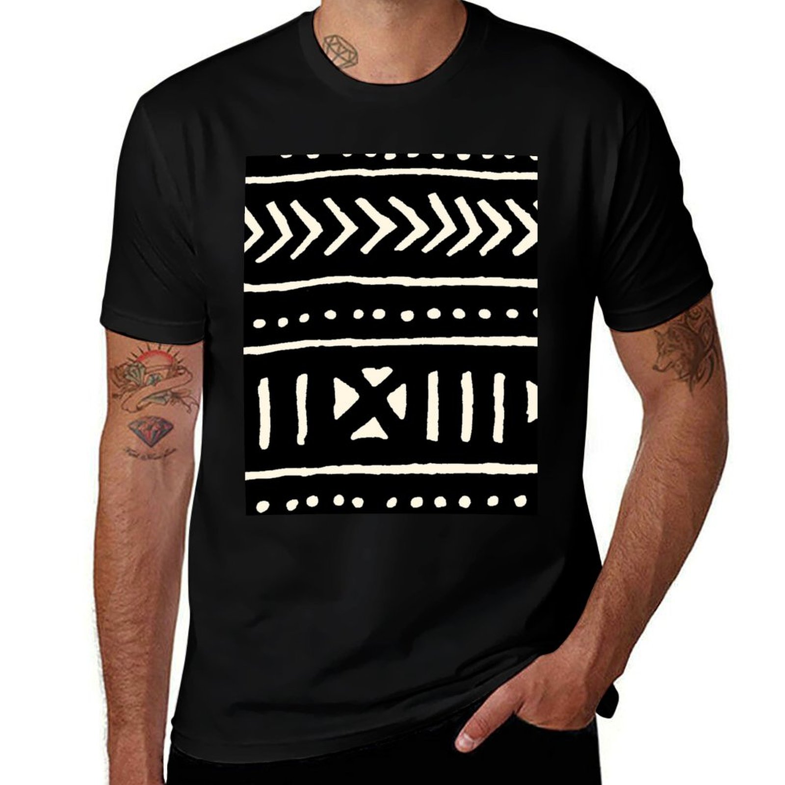 Mudcloth Print Top - Camiseta de tela africana en blanco